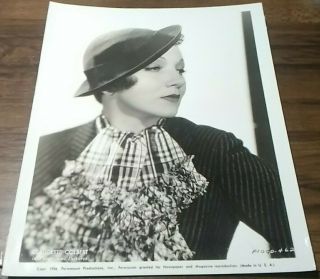 Claudette Colbert Vintage Glossy 8x10 B&w Headshot Photograph 1934 Paramount
