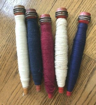 Set Of 5 Vintage Antique Wooden Yarn Thread Cotton Wool Spool Spindle Bobbins