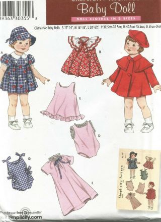 3879 Simplicity Sewing Pattern Uncut Doll Clothes 12 To 22 Inch Dress Coat Slip