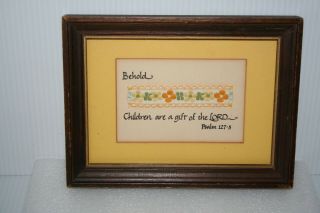 Framed Stitchwork Isidore Needle Art Of The Old World Children Are Gift Of Lord