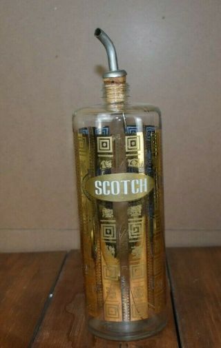 Vintage Whiskey Glass Liquor Bottle With Gold Design & Stopper /pourer