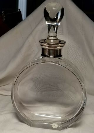Vintage Hand - Blown Crystal Wine Decanter & Stopper With Sterling Silver Neck