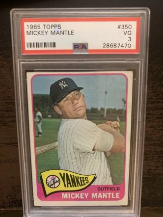 Mickey Mantle 1965 Topps 350 Hof York Yankees Psa 3 Vg Authentic Psa3 Grade