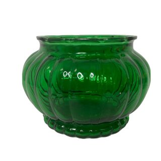Mid Century Emerald Green Glass Alr Round Planter Flower Vase Scalloped Edge