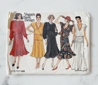 Vtg 80s Vogue Basic Design 1583 Dress Sewing Pattern 12 - 14 - 16 B 34 - 36 - 38 Uc Ff