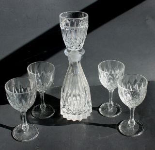 Vintage Clear Mini Decanter And 4 Glasses Set Made In France