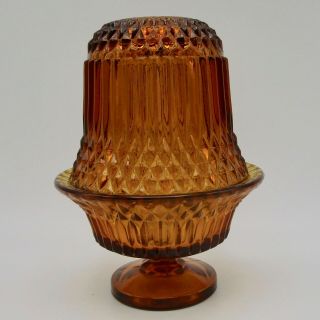 Fairy Lamp Light Glass Candle Holder Amber Diamond Point Ribbed 6 "