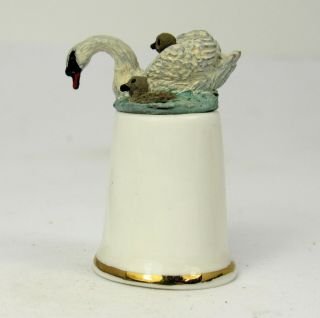Collectable Fine Bone China Thimble Swan With Cygnets