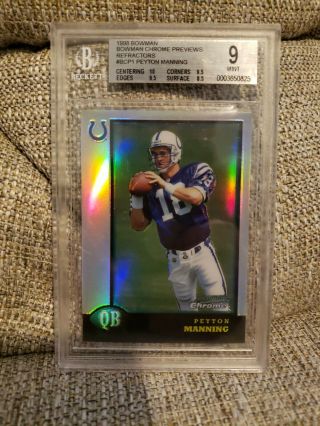 1998 Bowman Chrome Peyton Manning Refractor Preview Rookie Rc Bcp1 Bgs 9