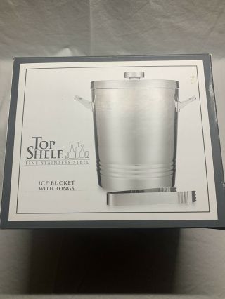 Top Shelf Fine Stainless Steel Ice Bucket With Tongs 1 Gallon