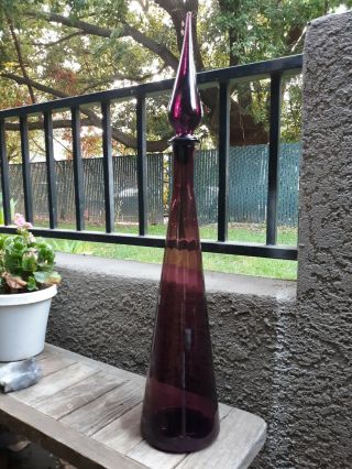 Gorgeous Vintage Amethyst Empoli Italian Art Glass 28 " Decanter Made In Italy