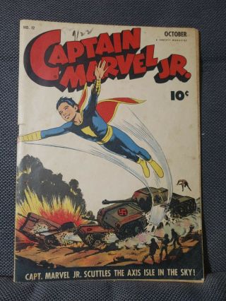 Captain Marvel Jr 12 (10/43) Wwii Nazi Tanks Cover By Raboy.  Vg,