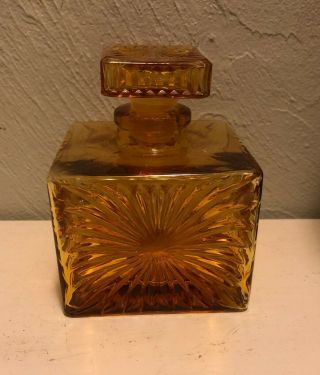 Amber Glass Square Decanter w/ Stopper rare starburst design bottle 4 
