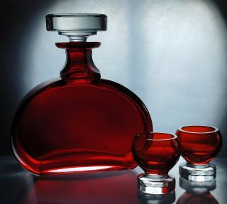 Art Deco Bohemian Selenium Ruby Glass Decanter/ Carafe Set by Josef Riedel 4