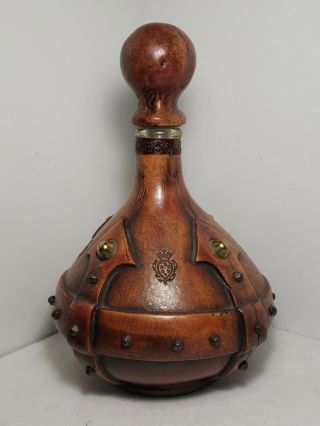 Vintage Rare Mid Century Italian Leather Wrapped Decanter Hand Tooled 12 