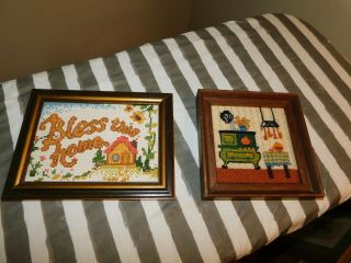Bless This Home Cross Stitch,  Victorian Kitchen Needlepoint Pictures Handmade