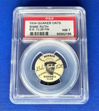 1934 Babe Ruth Baseball Club Pin Psa 7 Nm York Yankees Quaker Oats