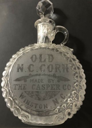 Etched Casper Winston Nc Old Corn Whiskey Decanter Bottle North Carolina