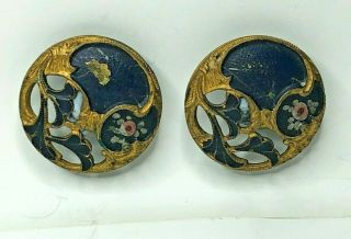 2 Antique Fancy Buttons Art Nouveau Pierced 22 Mm Diameter