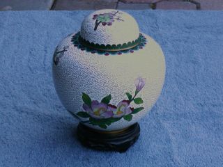 Cloisonne Ware - 71/2 Inch Lidded Vase On A Wood Stand
