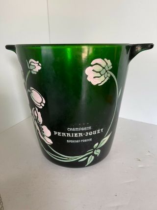 Perrier - Jouet France Green Glass Champagne Ice Bucket Painted Flowers Bar Party