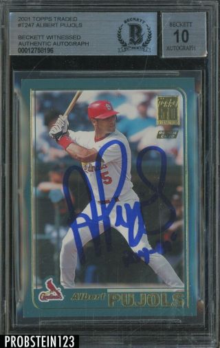 Albert Pujols Signed 2001 Topps Traded T247 Rc Rookie Bgs Bas 10 Auto