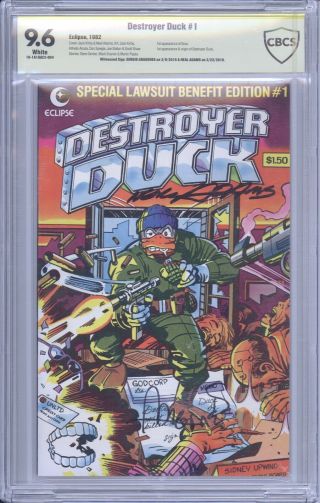 Destroyer Duck 1 Cbcs 9.  6 Signed By Neal Adams And Sergio Aragones