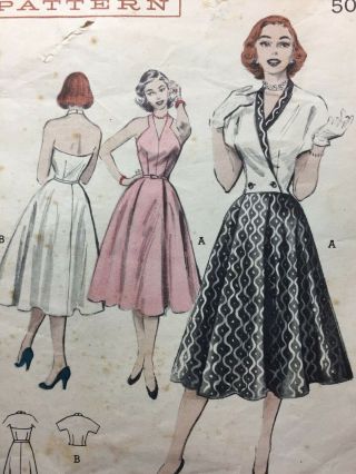 Vintage 1950s Dress Pattern Halter Top Marilyn Monroe Jacket Butterick 6090 Sz16