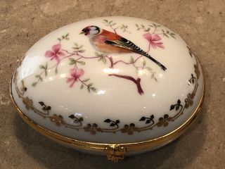 Fm Limoges France Porcelain Egg With Cover With Hand Painted Bird Trinket Box