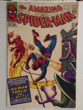 Marvel Spider - Man 21 (1965) Human Torch & Beetle Appearance