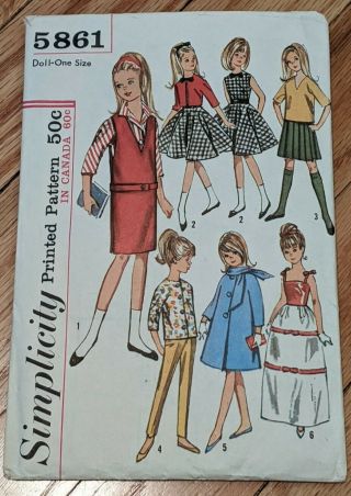 Vintage 1964 Skipper Barbie Clothing Pattern Simplicity 5861 Pattern