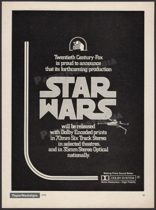 Star Wars_/_dolby Stereo_original 1976 Trade Ad / Pre - Release Promo / Advert