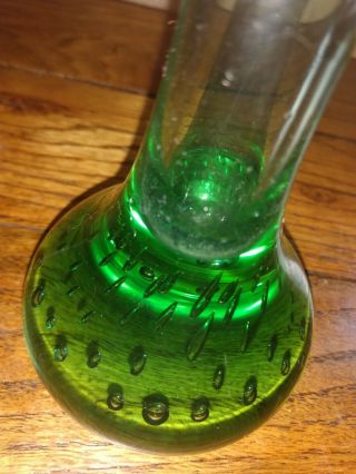 Hand Blown Vase Glass Green And Clear Bud Vase Controlled Bubbles
