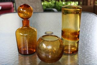 Amber Yellow Glass Bottle Decanter with Ball Stopper Decorative Bubbles 10 