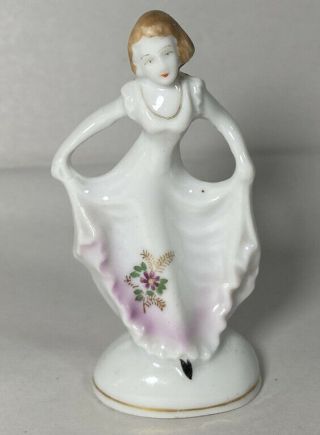 Occupied Japan Porcelain Mini Miniature Lady In Dress Figurine Hand Painted