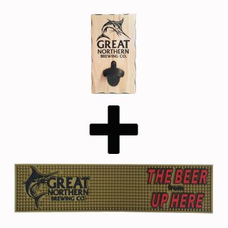 Great Northern Combo Pack - Bottle Opener,  Rubber Bar Mat Runner