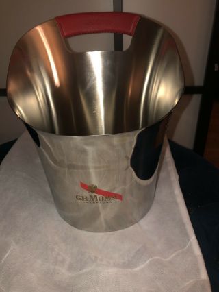G.  H.  Mumm Rare Champagne Metal Party Bucket In Bag With Red Leather Handle