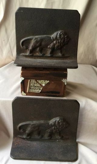 Antique B H Styled Art Deco Cast Iron Bookends With Lions