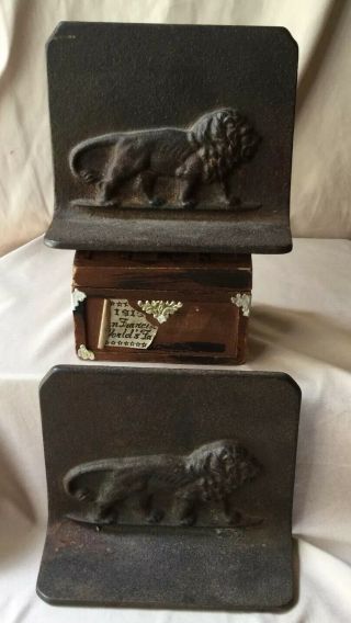 Antique B H Styled Art Deco Cast Iron Bookends with Lions 2