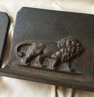 Antique B H Styled Art Deco Cast Iron Bookends with Lions 3