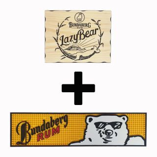 Bundaberg Bundy Rum Lazy Bear Combo Pack - Timber Sign,  Rubber Bar Mat Runner