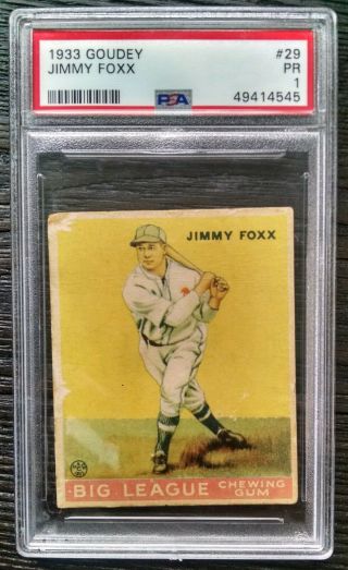 1933 Goudey 29 Jimmy Foxx PSA 1 HOF Philadelphia Athletics 3