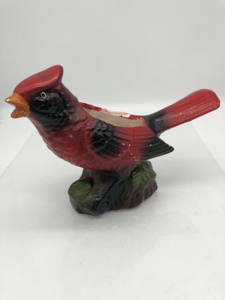Vintage Red Cardinal Bird Planter Pottery My Neil Imports Made In Taiwan