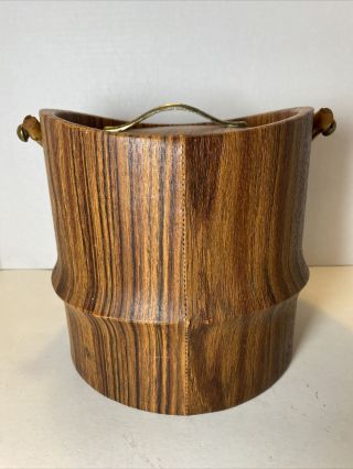 Lovely Vintage Mid Century Modern Kraftware Faux Wood Bamboo Handle Ice Bucket 3