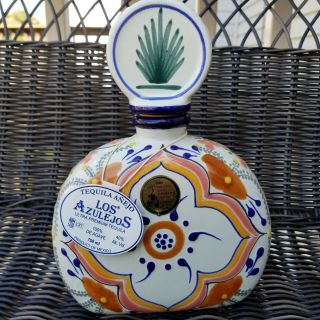 Empty Bottle Of Los Azulejos Añejo Tequila Talavera Designed By Mendez Torres