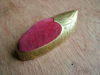 Vintage Small Brass Pin Cushion Slipper Shaped