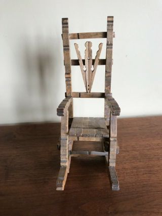 Vintage Small 9 " Wood Folk Art Clothes Pin Rocking Chair