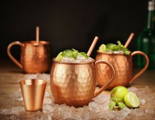 Set Of 4 Handcrafted 100 Pure Copper Moscow Mule Mugs 16 Oz With Shot Glass