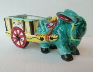 Vintage Aqua Teal Donkey And Cart Planter Figurine Figure Japan?