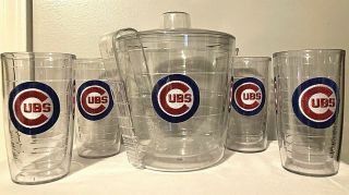 Chicago Cubs Tervis Ice Bucket With Lid,  Tongs & 4 Matching Tumblers